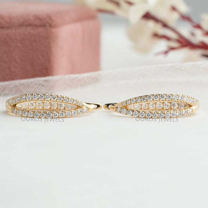 Round Cut Pave Set Diamond Hoop Earrings