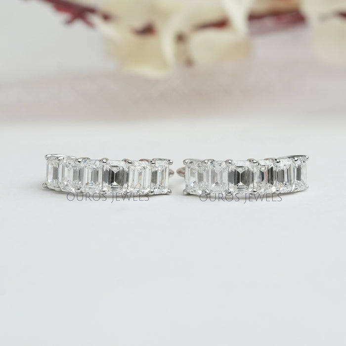 Emerald Cut Lab Grown Diamond  Hoop Earrings