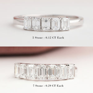 Five Stone Emerald Cut Lab Diamond Wedding Band