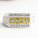 front view of yellow round-cut lab-grown colored diamond men's wedding band