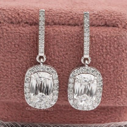 Halo Old Mine Cushion Cut Dangle Earrings Earrings