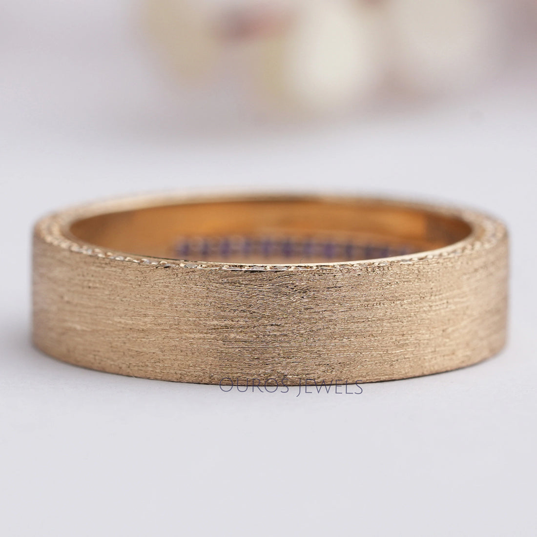 Brushed Hidden Round Diamond Wedding Band For Men