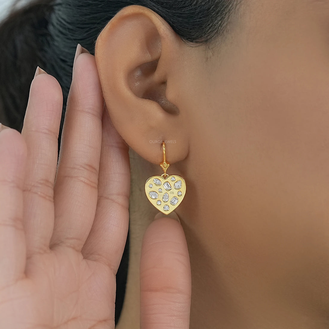 Yellow Gold Diamond Flush Set Dangle Earrings Earrings
