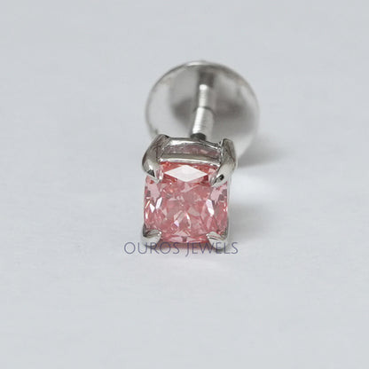 Pink Cushion Cut Single Stud Earring Earring