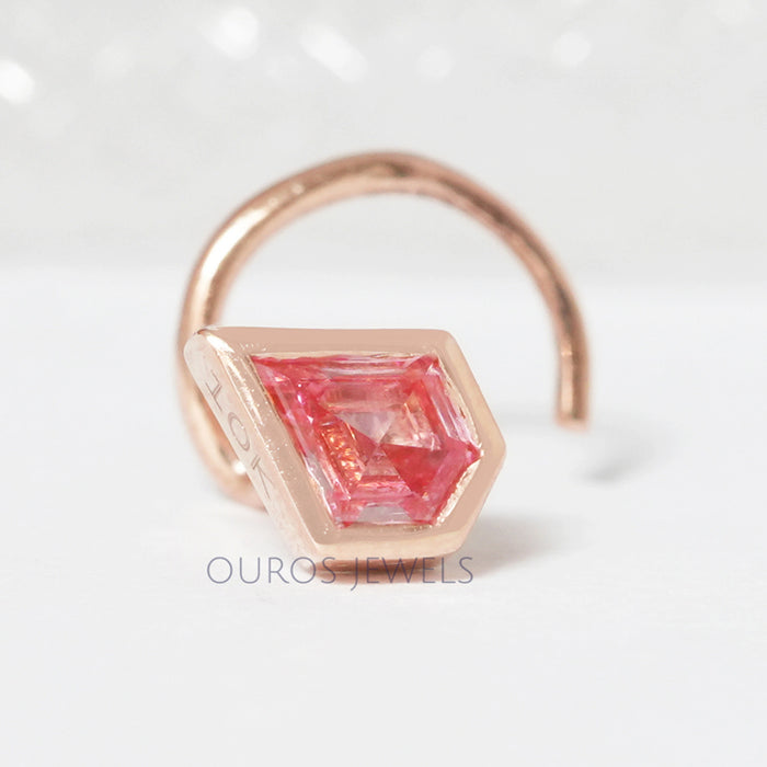 Fancy Pink Kite Cut Bezel Set Nose Pin