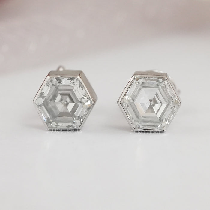Hexagon Cut Bezel Set Stud Earrings