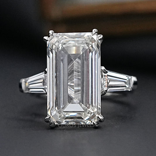 Emerald Three Stone Engagement Ring - Tapered Baguette Rings