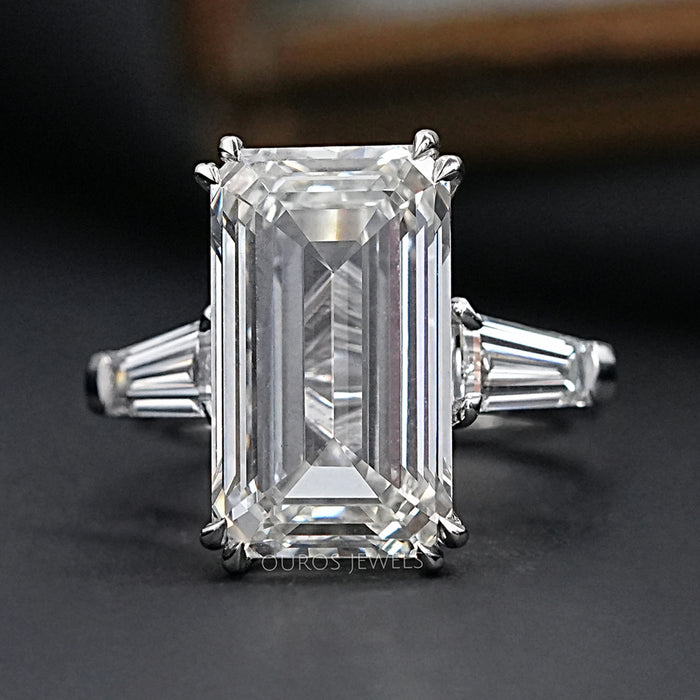 Emerald Three Stone Engagement Ring - Tapered Baguette