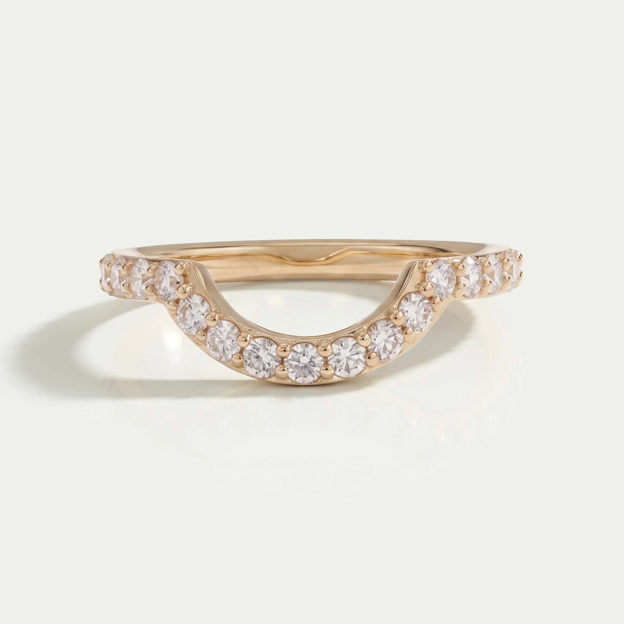 Pave Set Round Cut Diamond Deep Curved Wedding Band