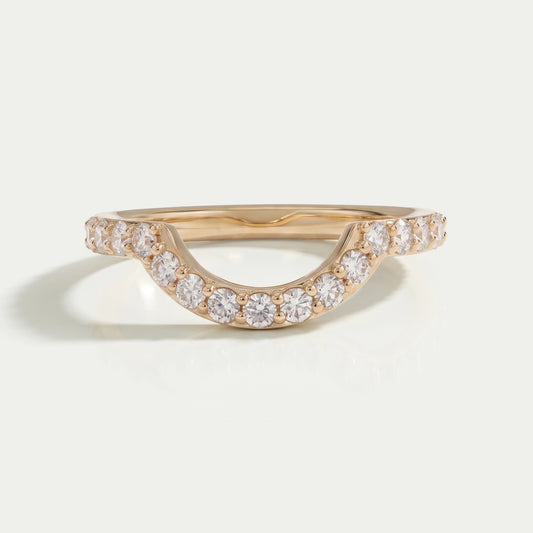 Pave Set Round Cut Diamond Deep Curved Wedding Band