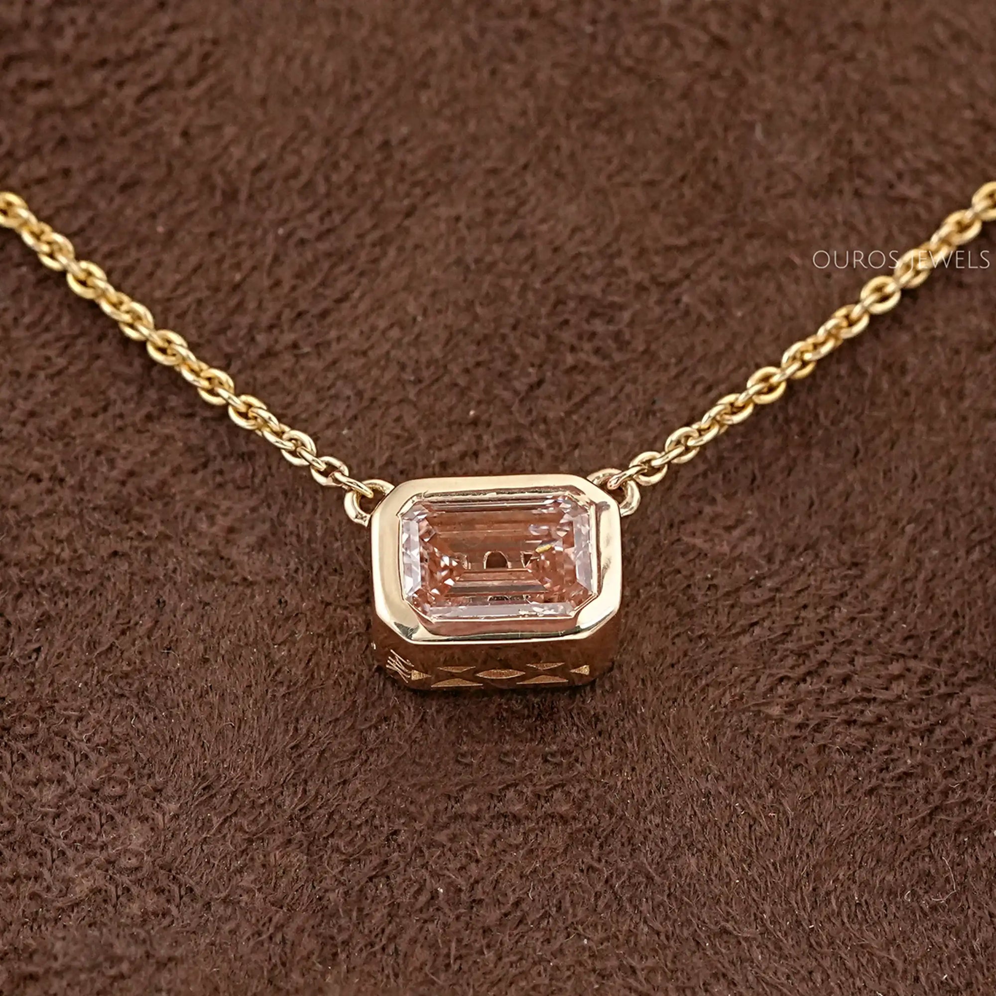 Bezel Set Pink Emerald Solitaire Pendant Necklaces