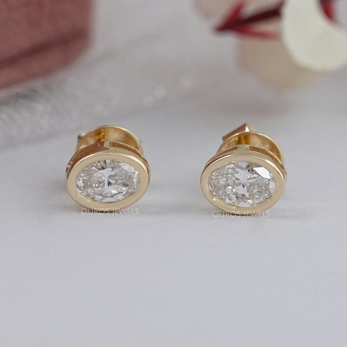 Oval Lab Diamond Bezel Set Stud Earring