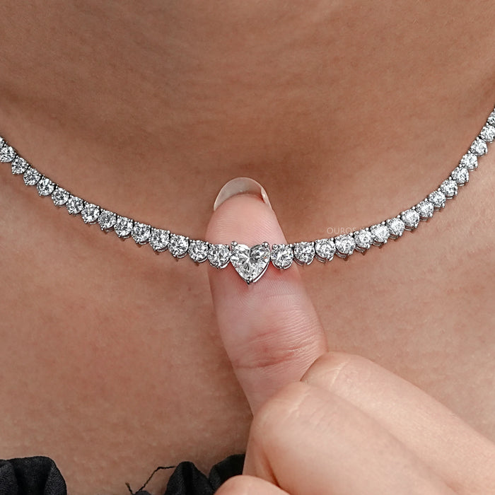 Heart And Round Cut Diamond Tennis Necklace