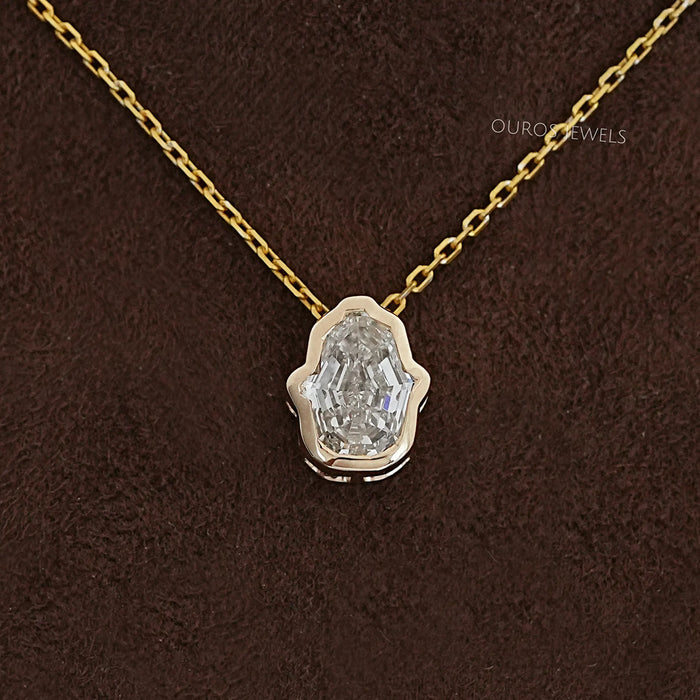 Antique Hamsa Hand Shape Lab Diamond  Solitaire Pendant