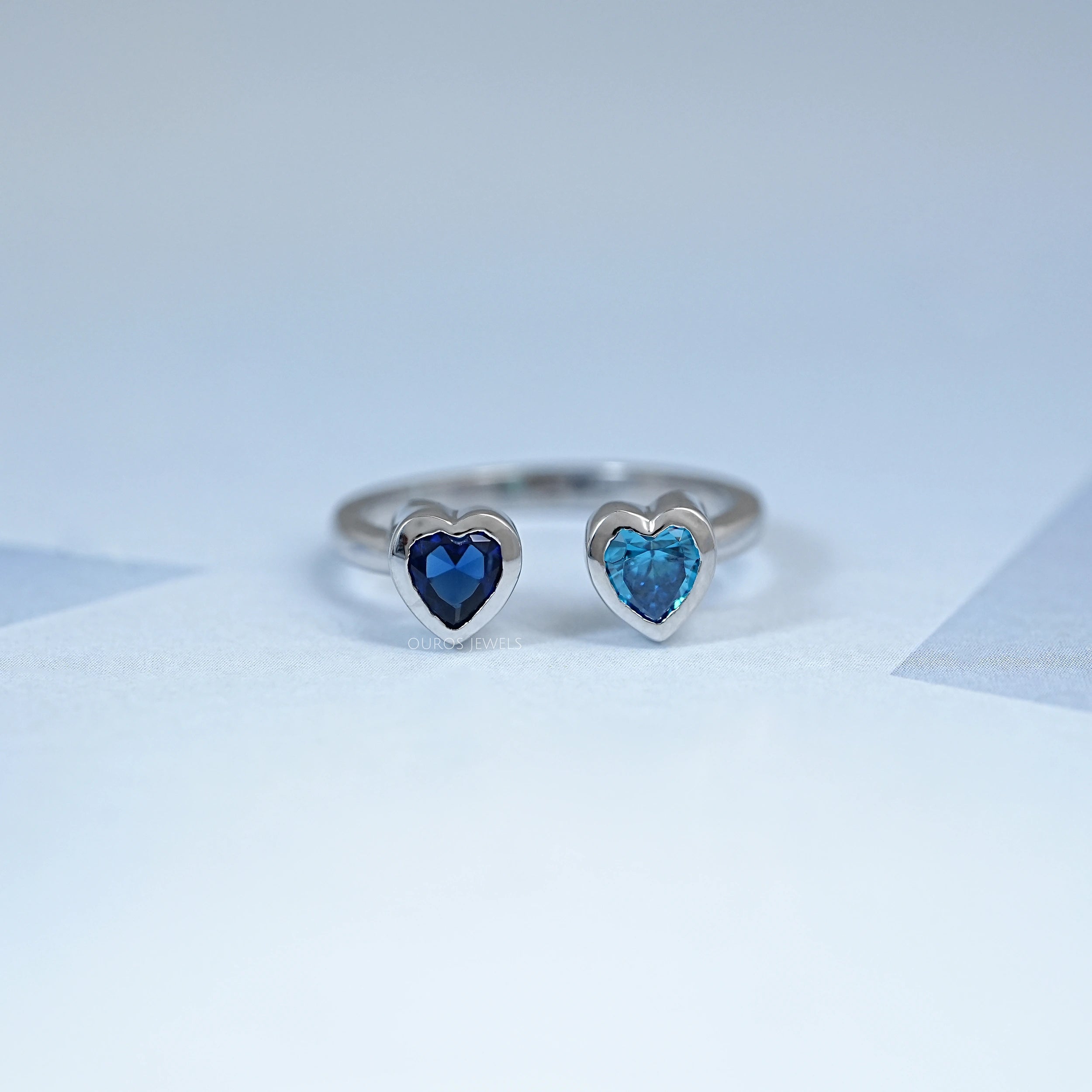 Blue Sapphire And Zircon Heart Gemstone Toi Et Moi Ring