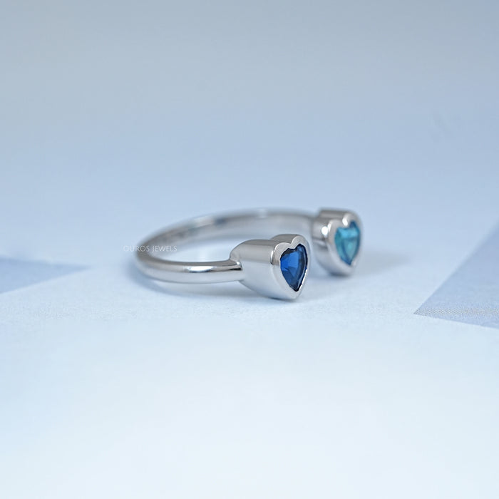 Blue Sapphire And Zircon Heart Gemstone Toi Et Moi Ring