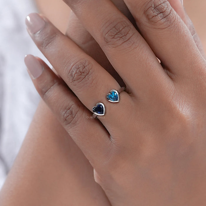 Blue Sapphire And Zircon Heart Gemstone Toi Et Moi Ring