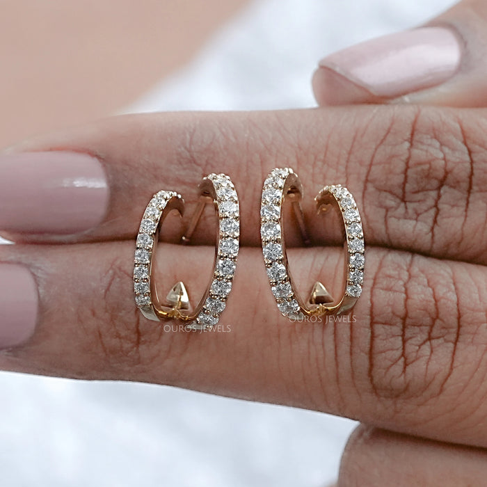 Round Lab Diamond Double Row C Hoop Earrings