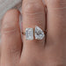 front view of pear and emerald cut lab diamond two-stone toi et moi engagement ring