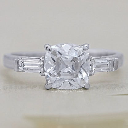 Square Old Mine Cushion Cut Lab Diamond Three Stone Ring Ring