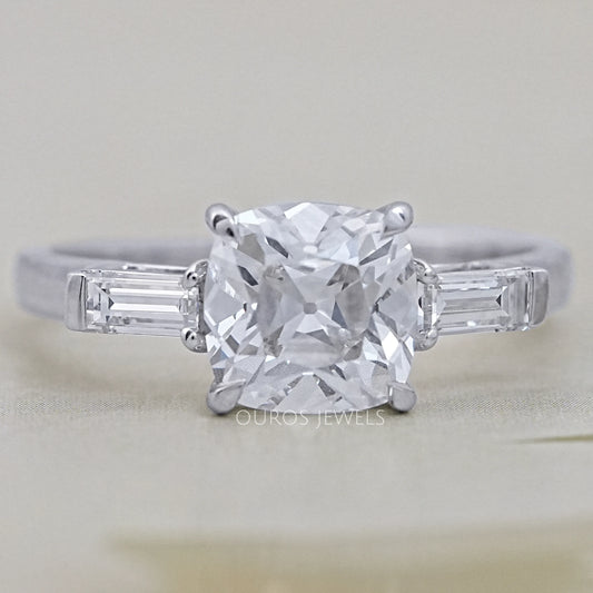 Square Old Mine Cushion Cut Lab Diamond Three Stone Ring Ring