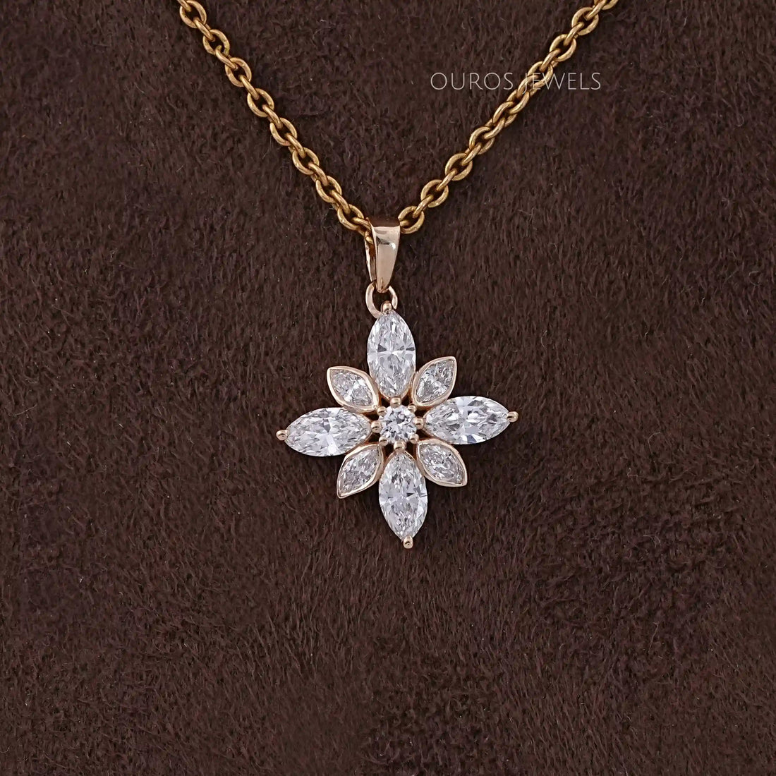 Marquise Cut Bezel Set Cluster Diamond Pendant Necklaces