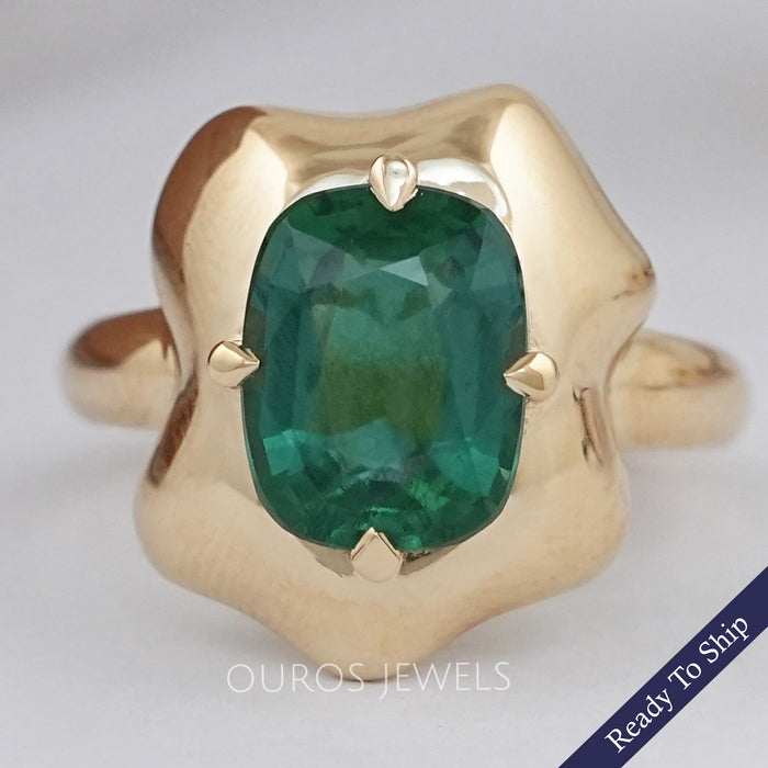 Green Cushion Gemstone Solitaire Engagement Ring