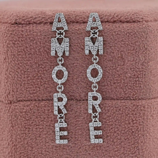 AMORE Initial Letter Round Diamond Dangle Earrings Earrings
