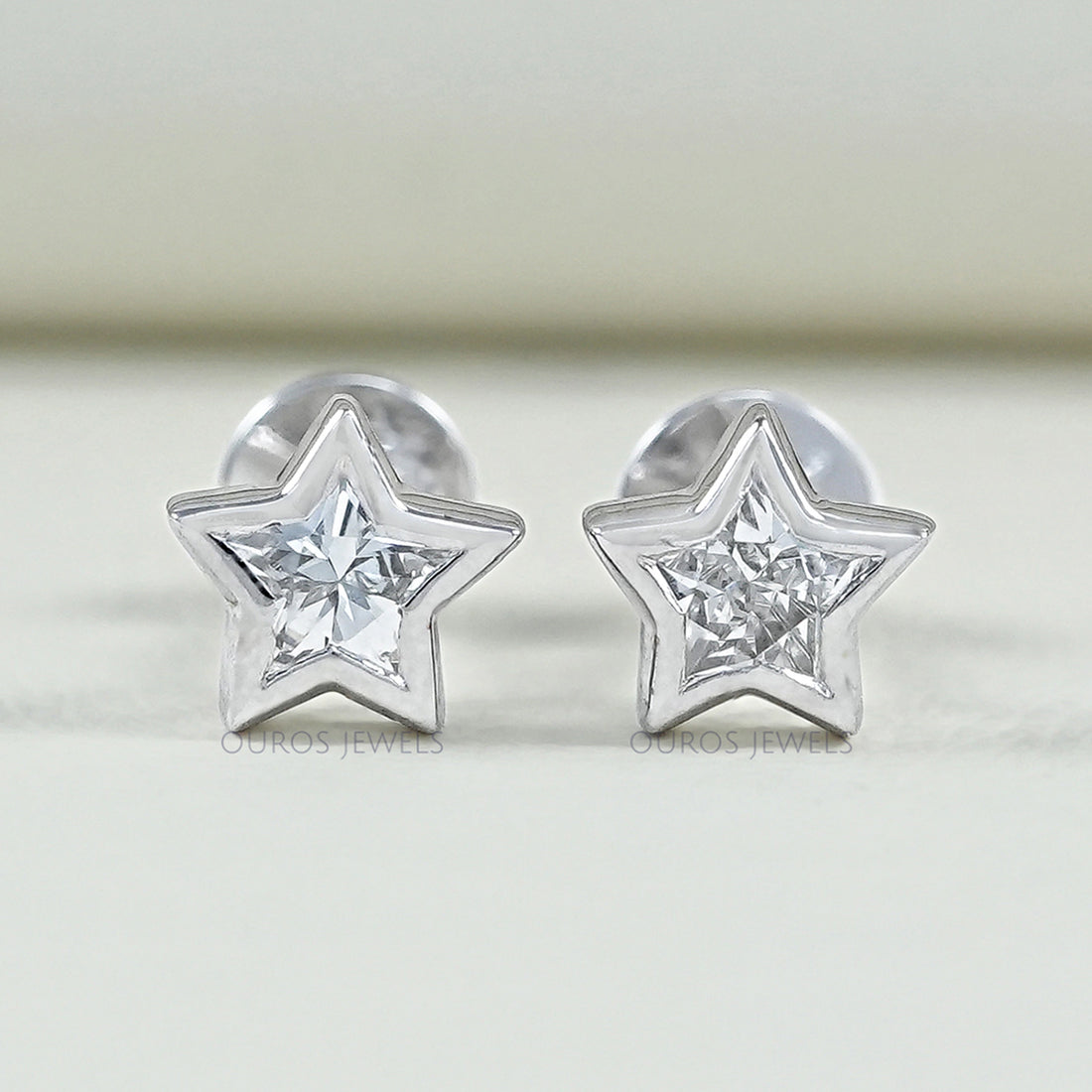 Bezel Set Star Cut Lab Diamond Stud Earring