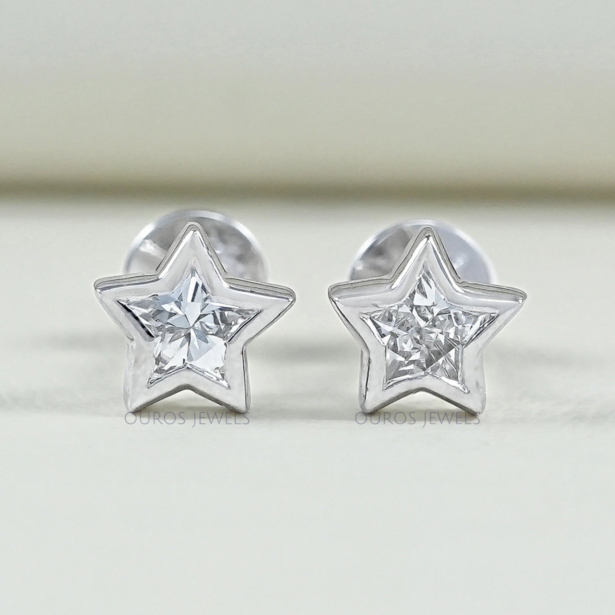 Bezel Set Star Cut Lab Diamond Stud Earring