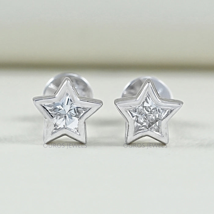 Star Cut Lab Diamond Stud Earrings With Bezel Set