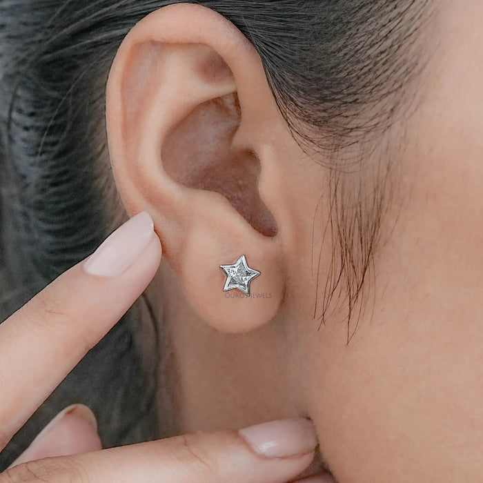 Star Cut Lab Diamond Stud Earrings With Bezel Set
