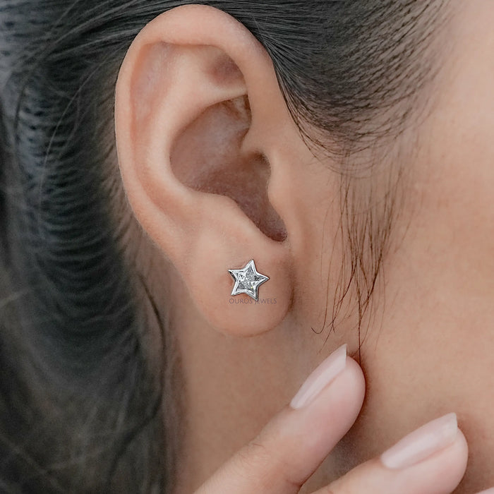 Star Cut Lab Diamond Stud Earrings With Bezel Set