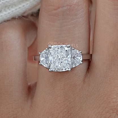 Trinity Cushion Cut Lab Diamond Engagement Rings Ring