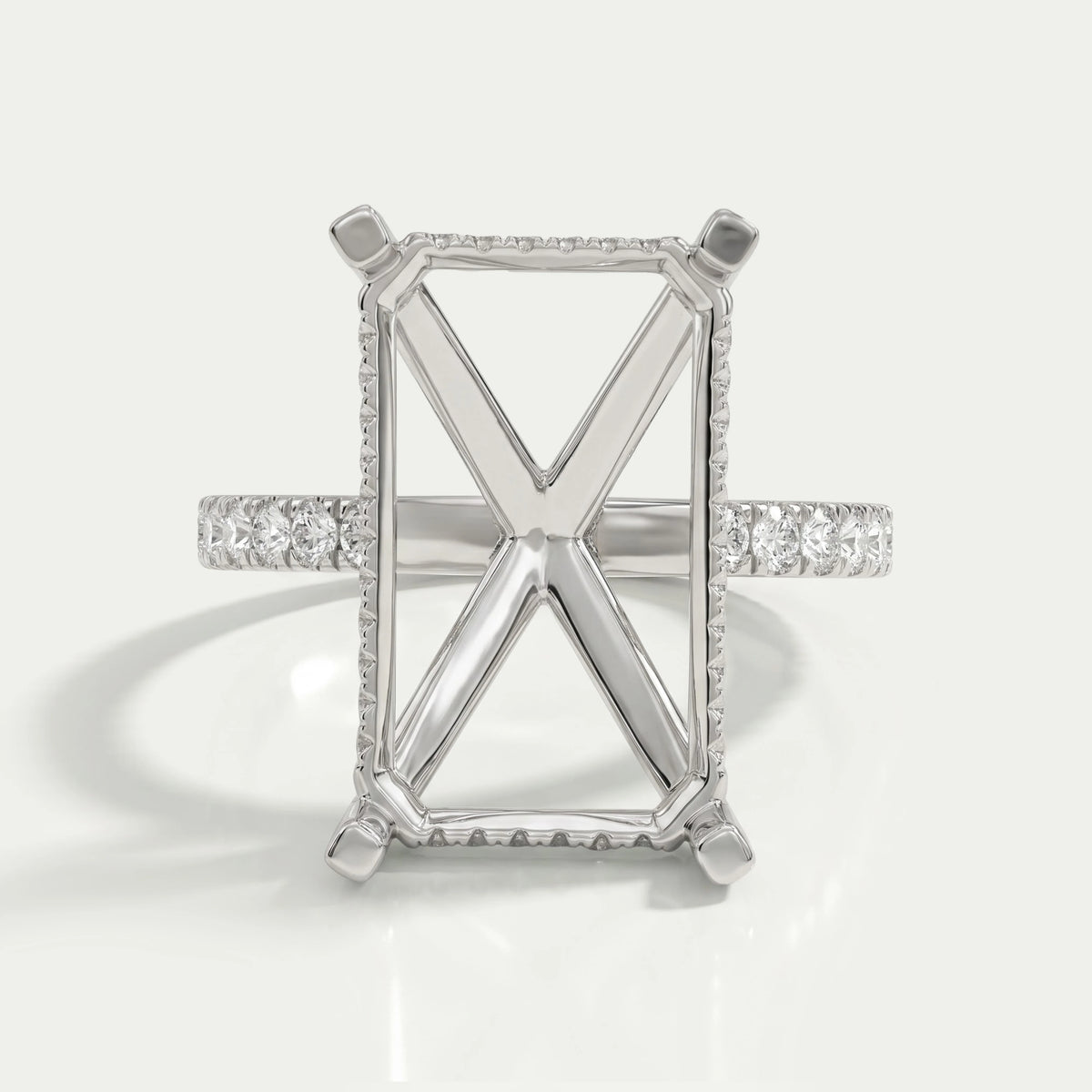 Emerald Shape Hidden Halo Semi Mount Ring