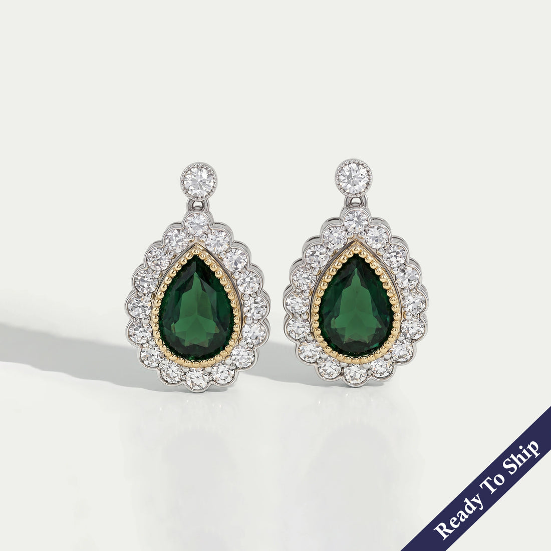 Green Pear Gemstone And Lab Diamond Halo Drop Earrings Earrings