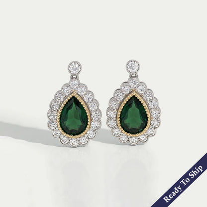 Green Pear Gemstone And Lab Diamond Halo Drop Earrings Earrings