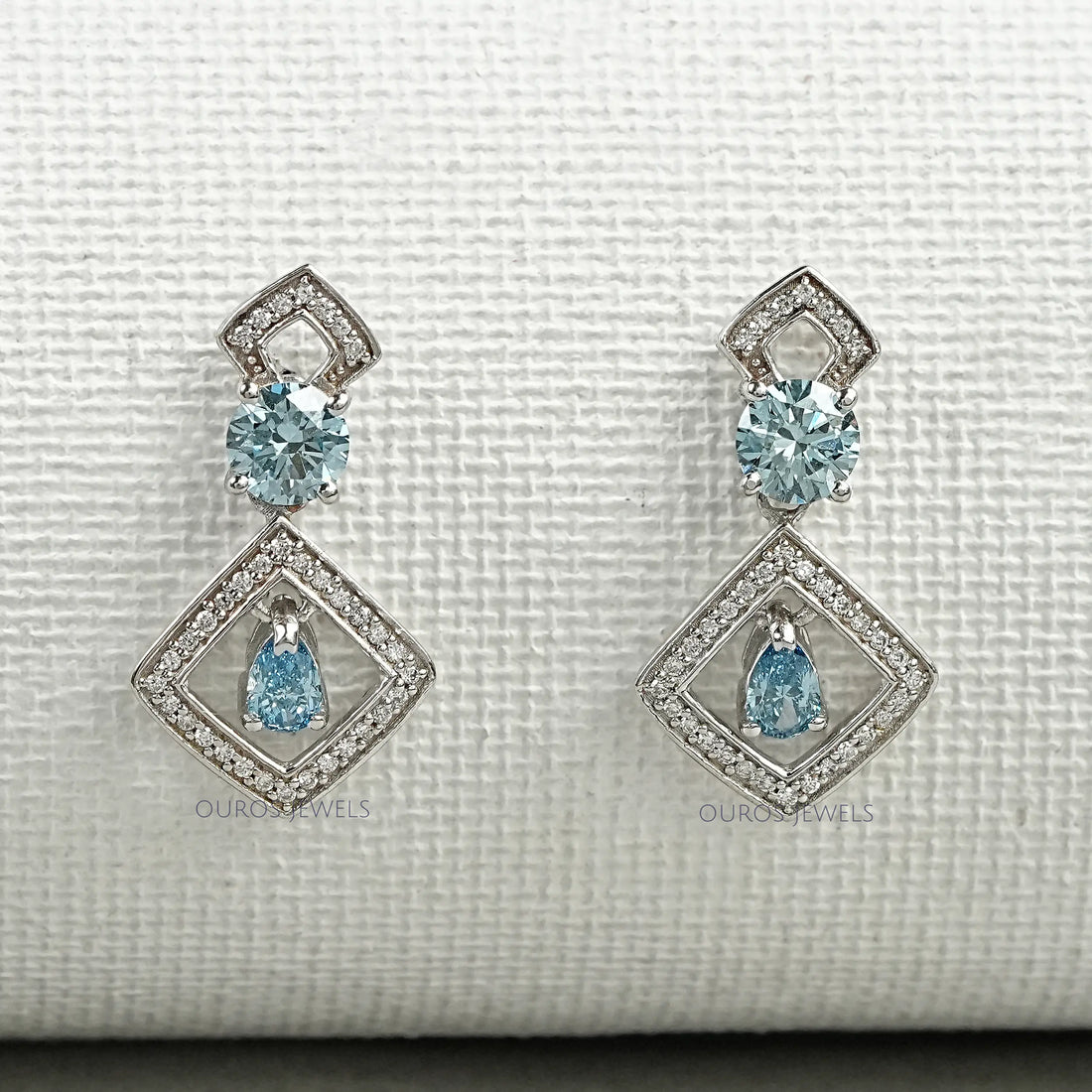 Blue Round With Pear Diamond Drop Earrings Earrings