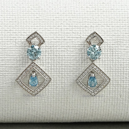 Blue Round With Pear Diamond Drop Earrings Earrings