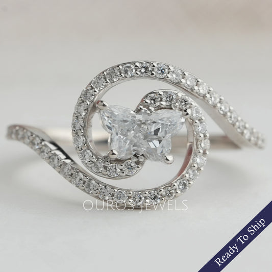 Round Bypass Setting Butterfly Cut Lab Grown Diamond Ring