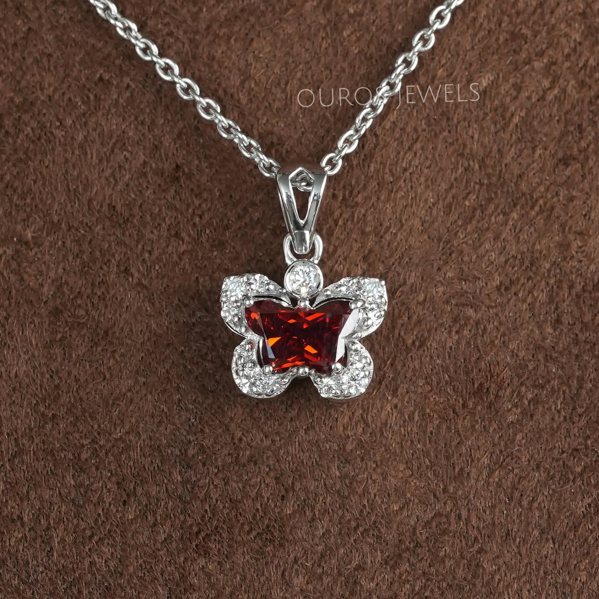 Daily Wear Red Butterfly Cut Lab Diamond Halo Pendant