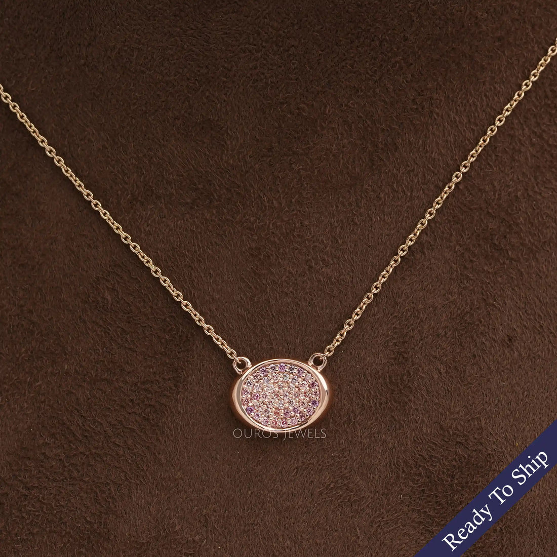 Pink Round Cut Lab Grown Diamond Pave Set Pendant