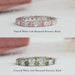 pink and green round diamond eternity wedding bands