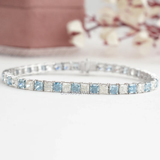 Blue Cushion Cut Lab Grown Diamond Bracelet Bracelet