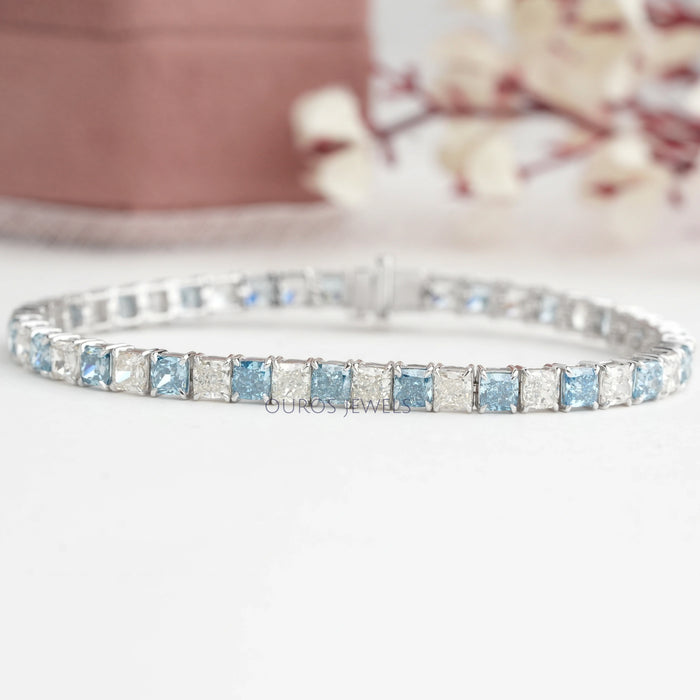 Blue Cushion Cut Lab Grown Diamond  Bracelet