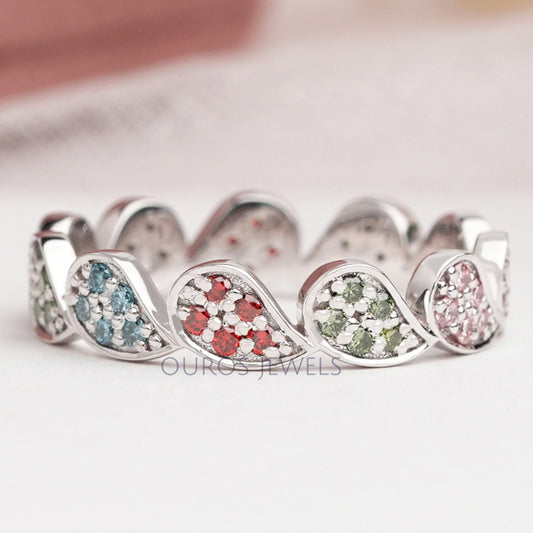 Round Cut Lab Grown Diamond Rainbow Wedding Band