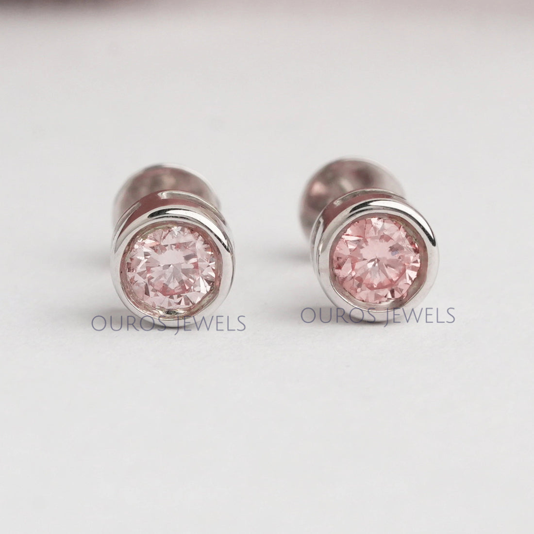 Bezel Set Pink Round Cut Diamond Earrings Earring