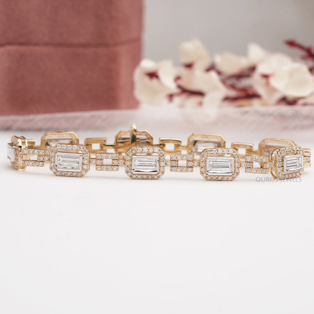 Baguette Cut Lab Grown Diamond Halo Tennis Bracelet Bracelet