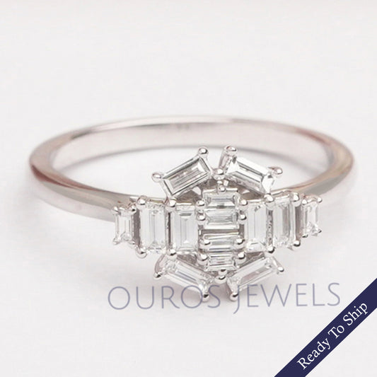 Baguette Cut Lab Cluster Diamond Dainty Ring