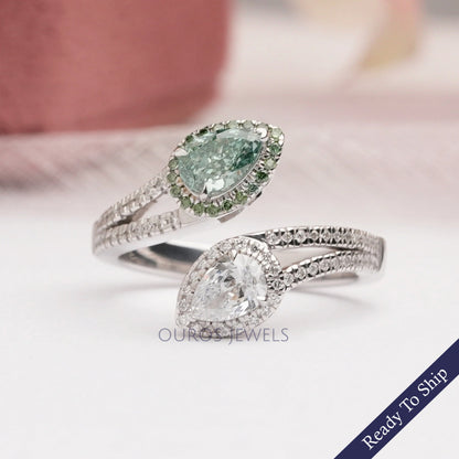 Two Stone Pear Cut Lab Diamond Bypass Ring Ring